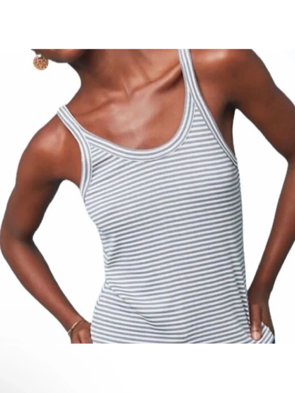 NWT LACAUSA Striped Scoop Neck Tank Top L